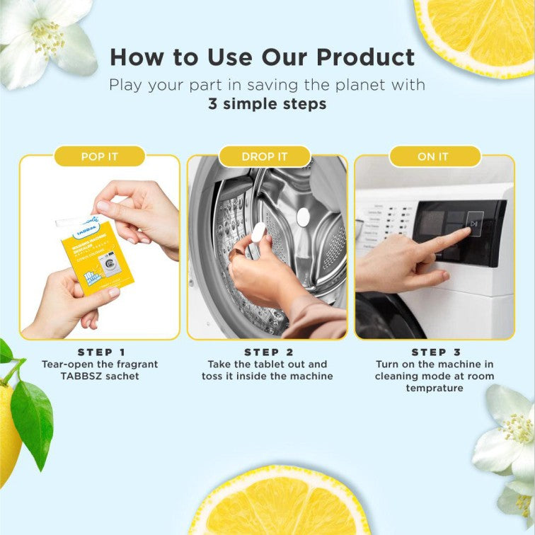 How to Use Tabbsz Washing Machine Descaler, Step-by-Step Guide, Eco-Friendly Cleaning Tabs, Suitable for Front and Top Load Machines
